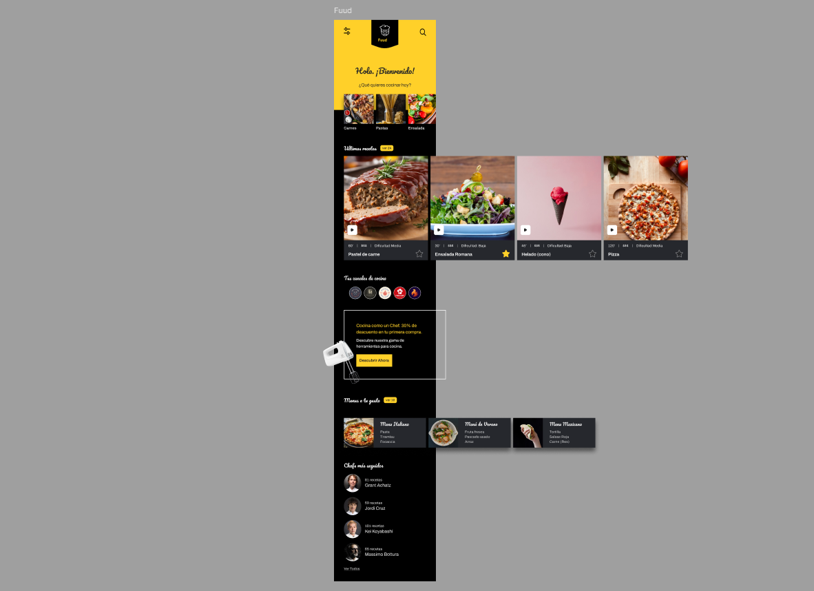 Imagen Figma: Fuud App. Interface completa fuudapp
