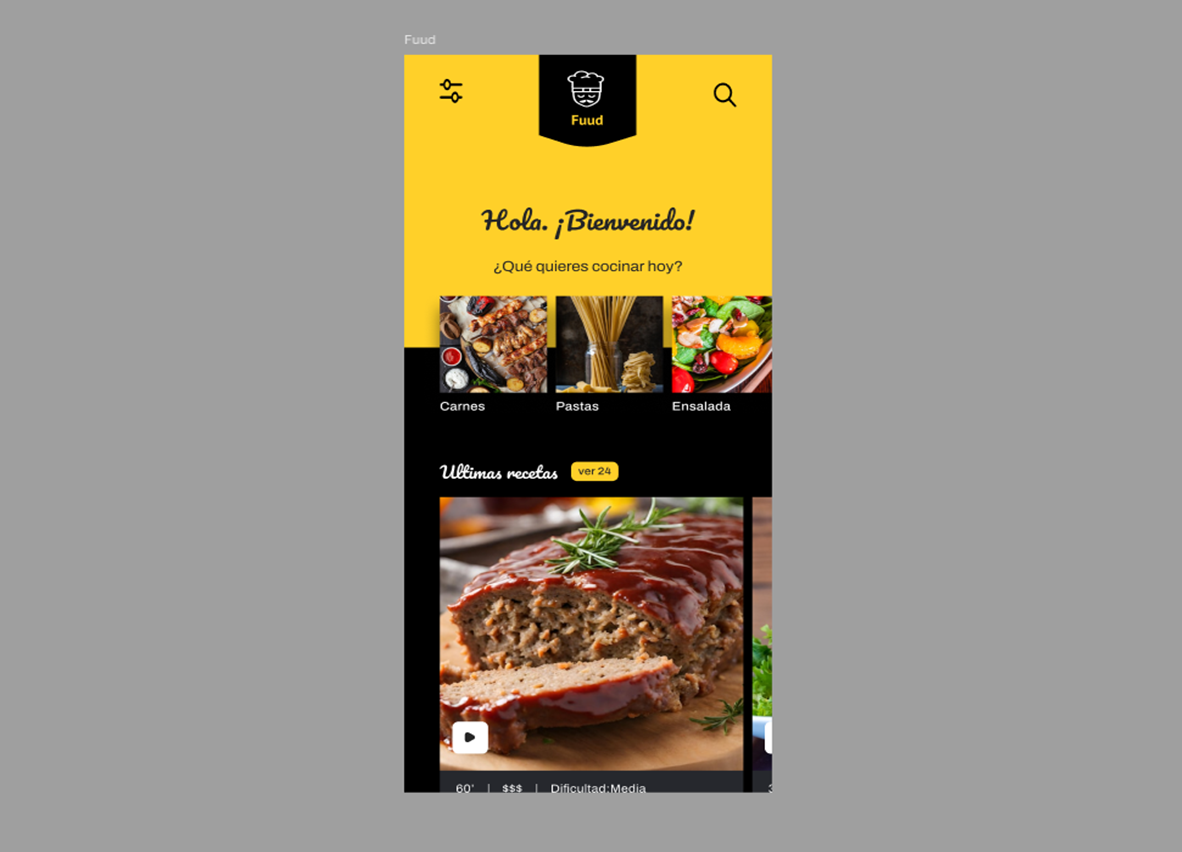 Imagen Figma: Fuud App. Vista de la interfaz.