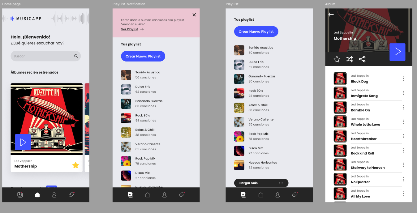 Imagen Figma: Music App. Interfaces navegables de music app.