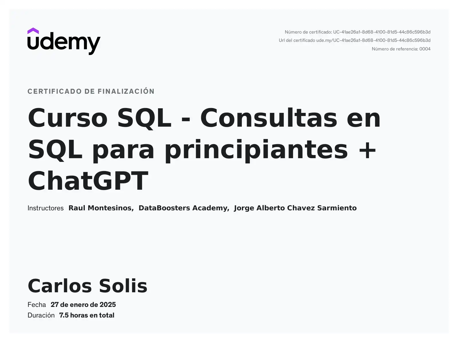  Imagen SQL - Consultas en SQL para principiantes + ChatGPT: Certificado de curso