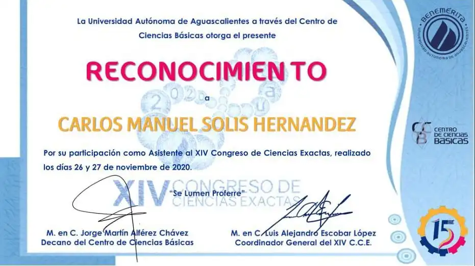 Certificado de participación: Congreso 2020