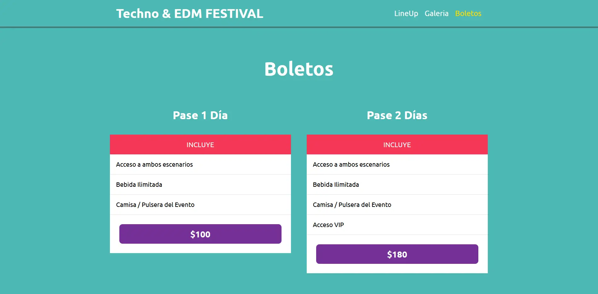 Imagen Pagina web: Festival de Música. Mostrando seccion boletos