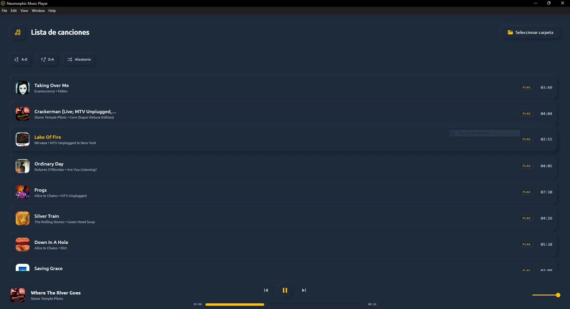Vista principal del reproductor neumórfico