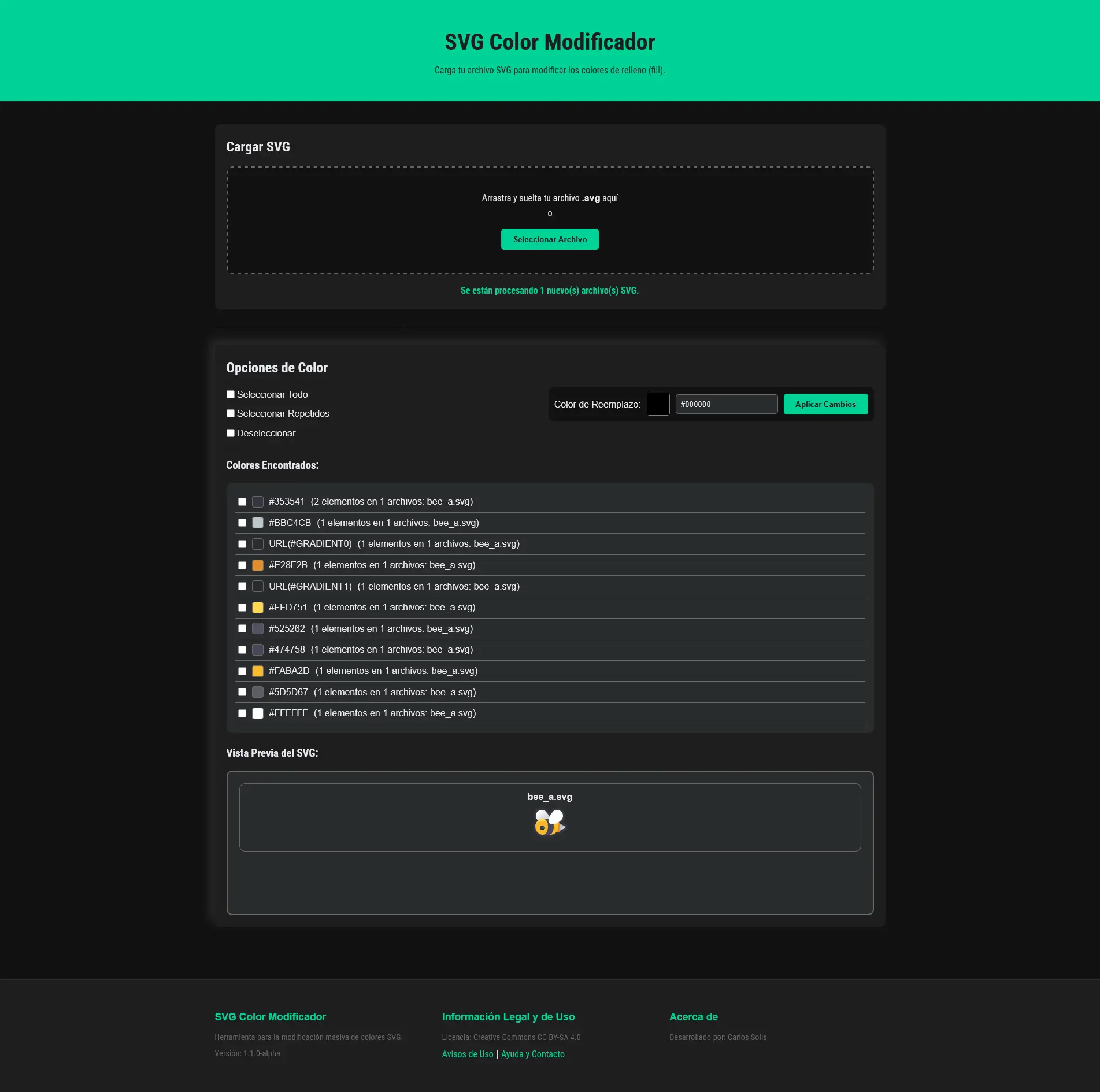 Detalle de la lista de colores únicos encontrados.
