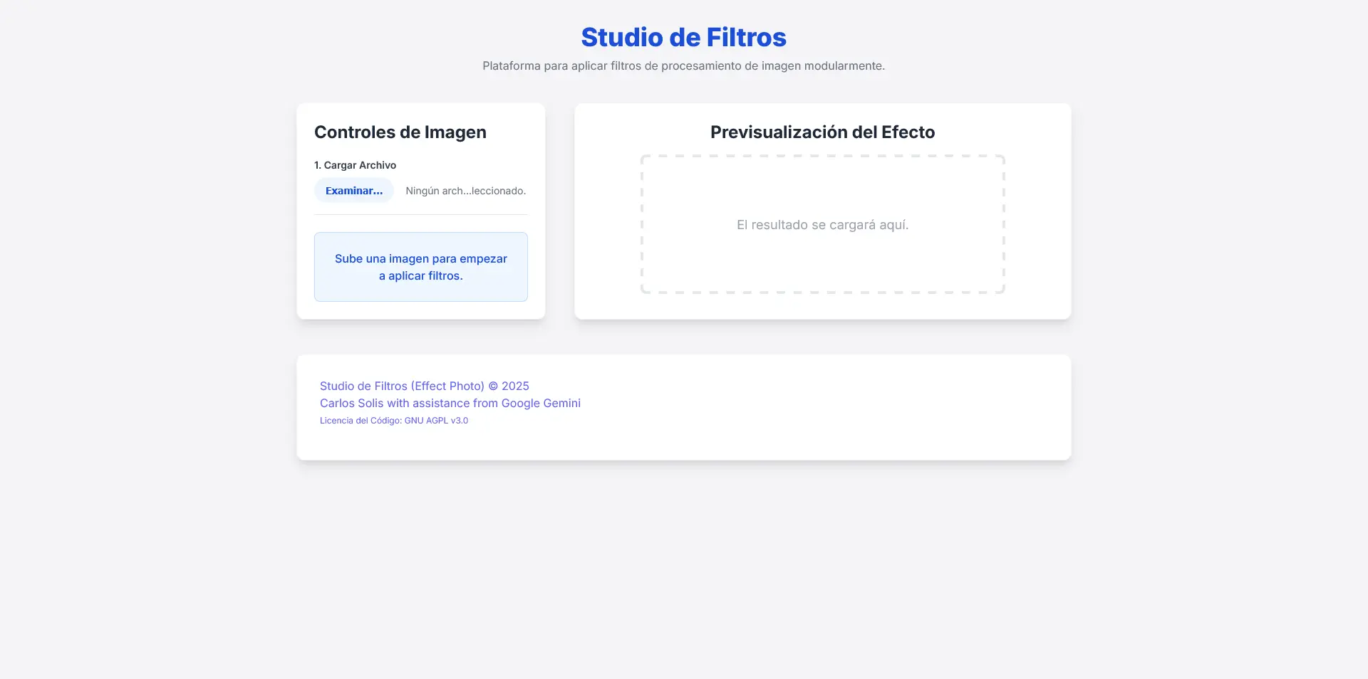 Vista del editor de efectos y canvas