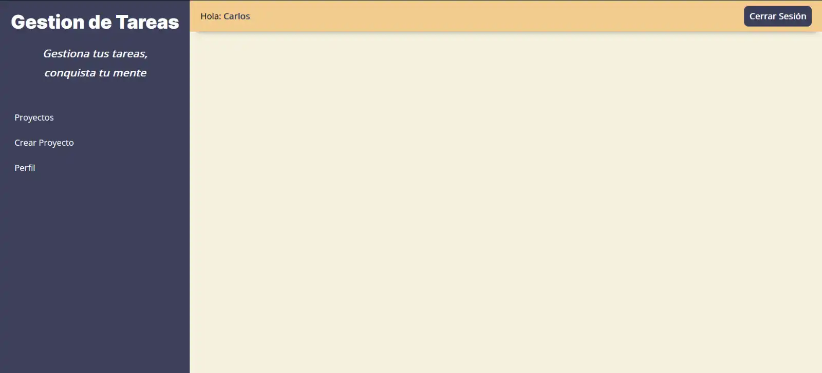Imagen Aplicación Web: Gestor de tareas: Pantalla tablero inicial