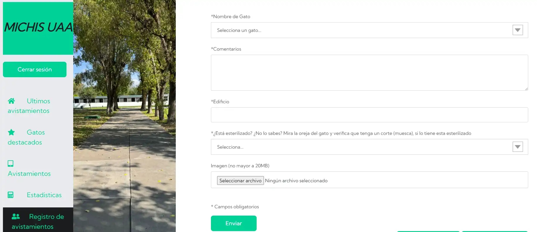 Michis UAA: Formulario de registro de avistamientos.