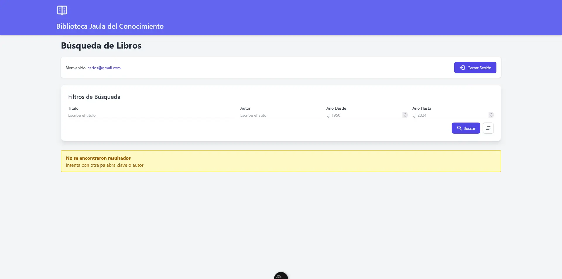 Vista principal del Dashboard de libros